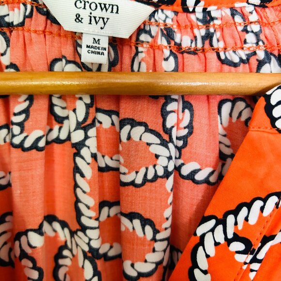 Crown and Ivy Womens Orange Rope Print V Neck Blouse Top Size M Nautical Rayon - Picture 3 of 5
